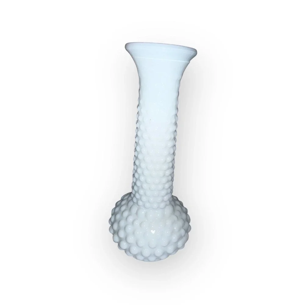 Fenton White Milk Glass Hobnail Bud Vase Vintage Mid Century Modern 6 inch